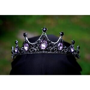 Gothic Silver Purple Crystal Tiara Bridal Black Crown Birthday